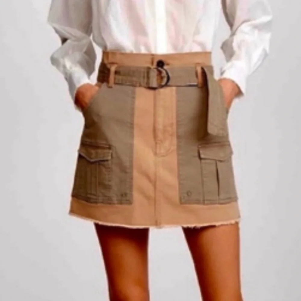 FRAME Paperbag High-Rise‎ Raw Hem Stretch Cotton Mini Skirt Cargo Multi Size 27 - Picture 3 of 16
